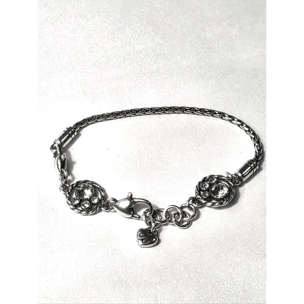 Brighton Silver Halo Wheat Chain‎ Crystal Rope Station Heart Charm Bracelet
